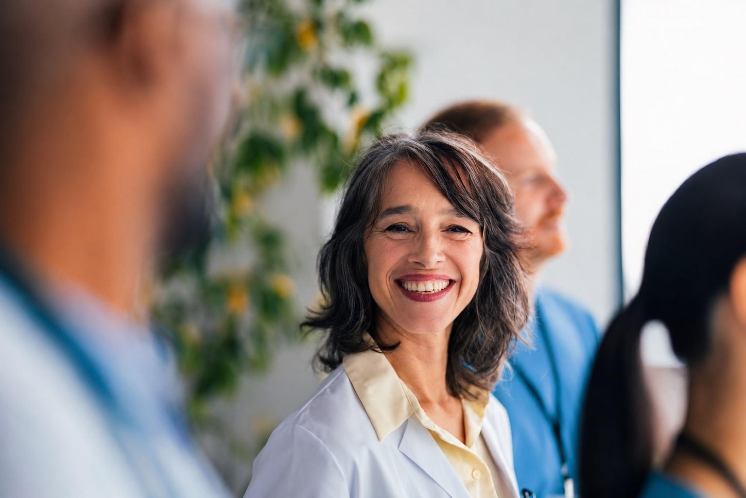 An independent physician with her practice team
